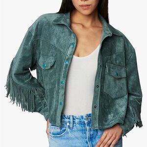 [BLANKNYC] Faux Suede Fringe Shirt Jacket in Olive Branch size medium